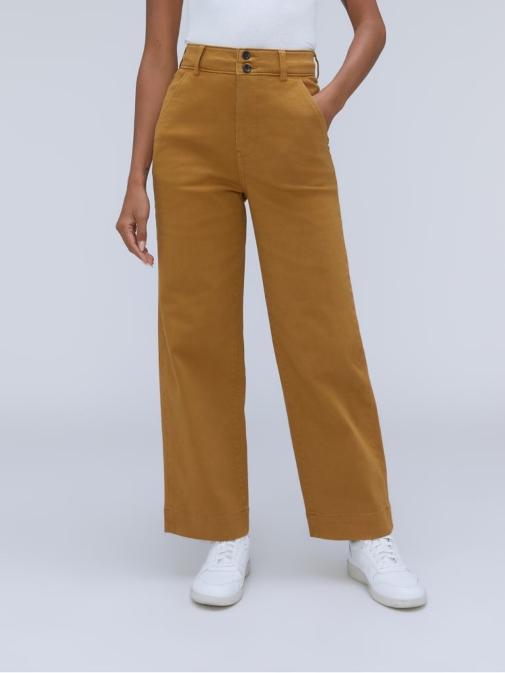 Everlane The Organic Wide Leg Cotton High-Rise Wide Leg Jeans Pants Camel Tan 4